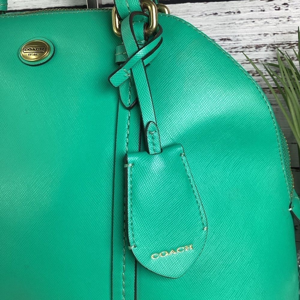 COACH VINTAGE #25671 HAND BAG GREEN PEYTON CORA DOMED SATCHEL PURSE‎ CROSSBODY - Picture 3 of 16